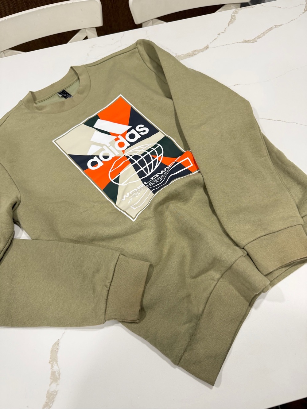 adidas Olive Crewneck Sweatshirt with Multicolor Logo Panel